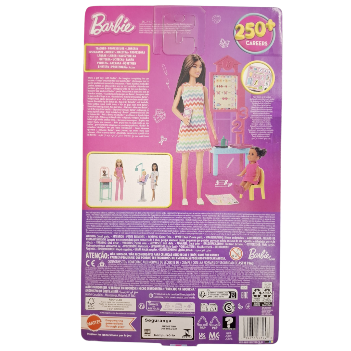 Barbie Lehrerin brünette Puppe mit Kleinkind, Möbel und Zubehör – Mattel JCR76