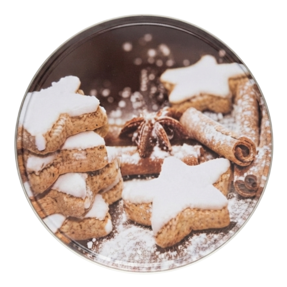 Kleine Keksdose mit Zimtstern Rund Ø 13cm Weihnachtsdose Metalldose