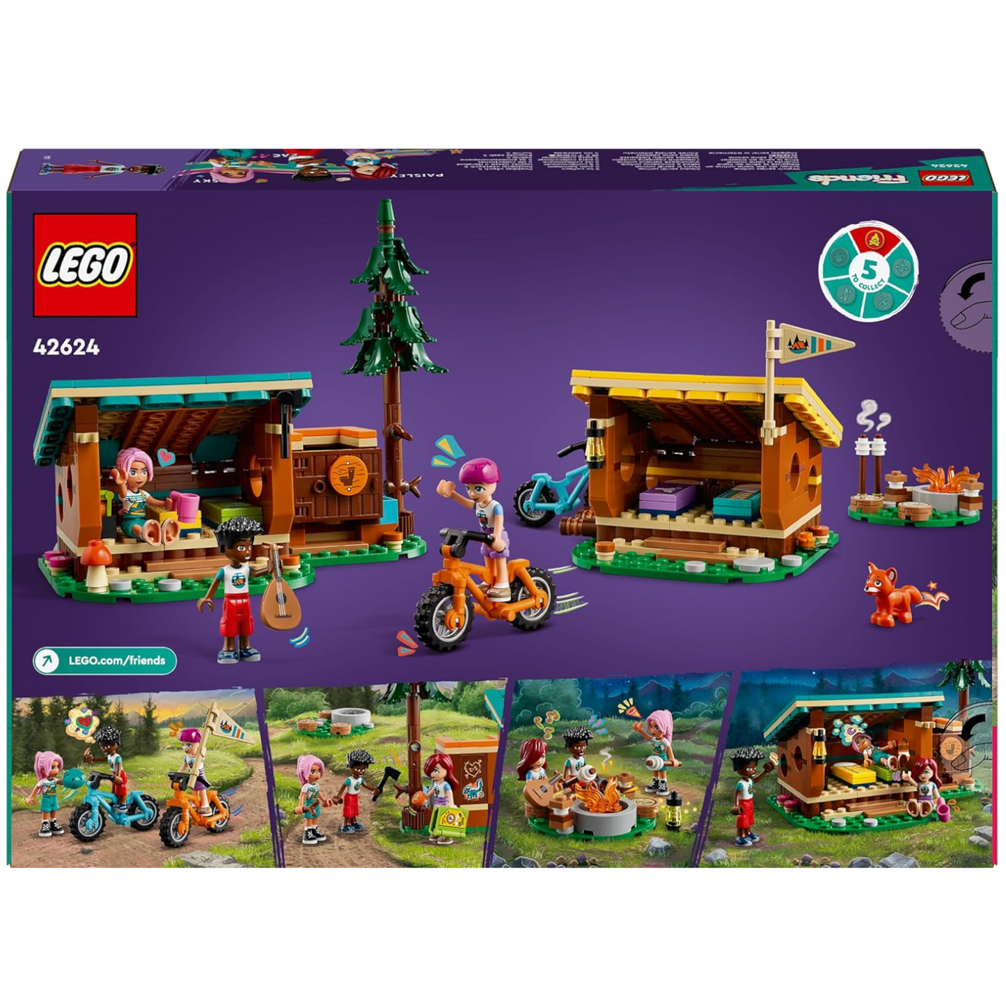 LEGO Friends 42624 - Gemütliche Hütten im Abenteuercamp mit 3 Spielfiguren