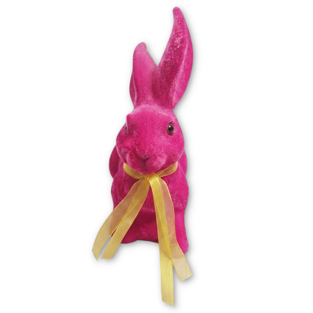 Osterhase beflockt 18cm Magenta Lila Deko Figur Hase Ostern Frühling Tischdeko