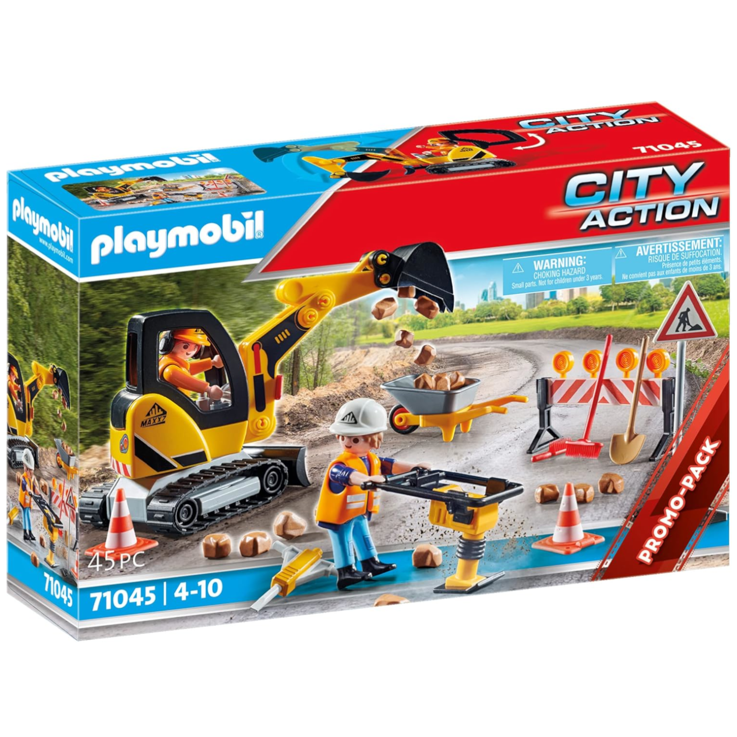 spielzeug minibagger Playmobil 71045 - City Action - Straßenbaustelle mit Minibagger