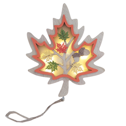 Ahorn Blatt mit LED Herbstdeko Beleuchtung Holz Girlande Fensterdeko Tischdeko