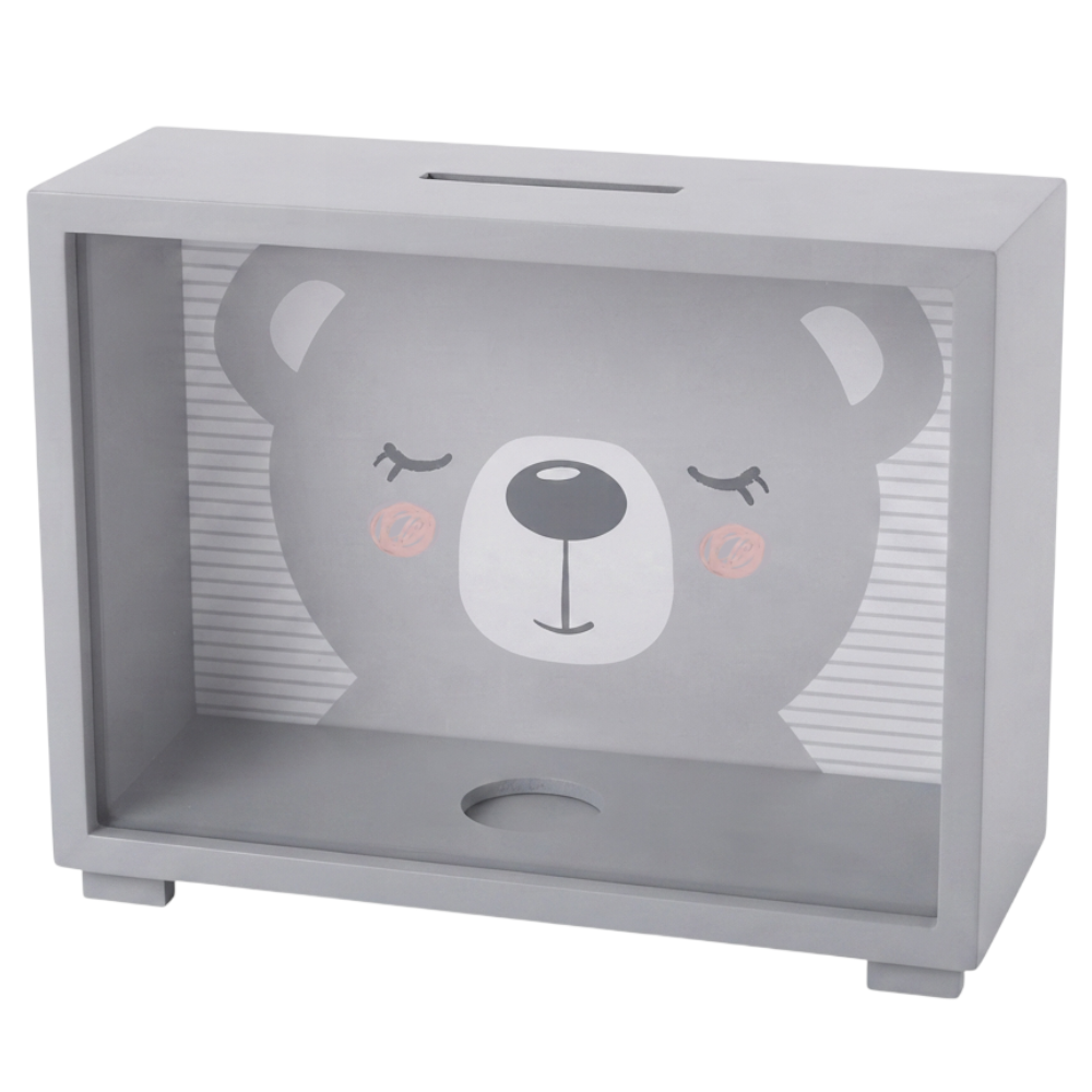 Spardose Holz Grau – Süßer Bär für Kinderzimmer & Geschenk