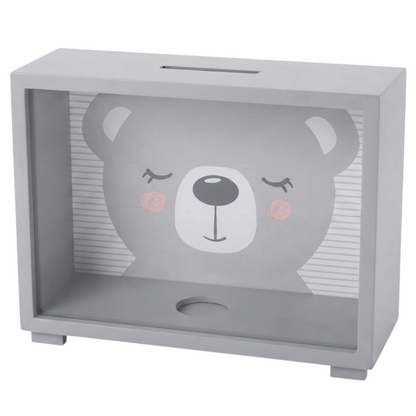 Spardose Holz Grau – Süßer Bär für Kinderzimmer & Geschenk