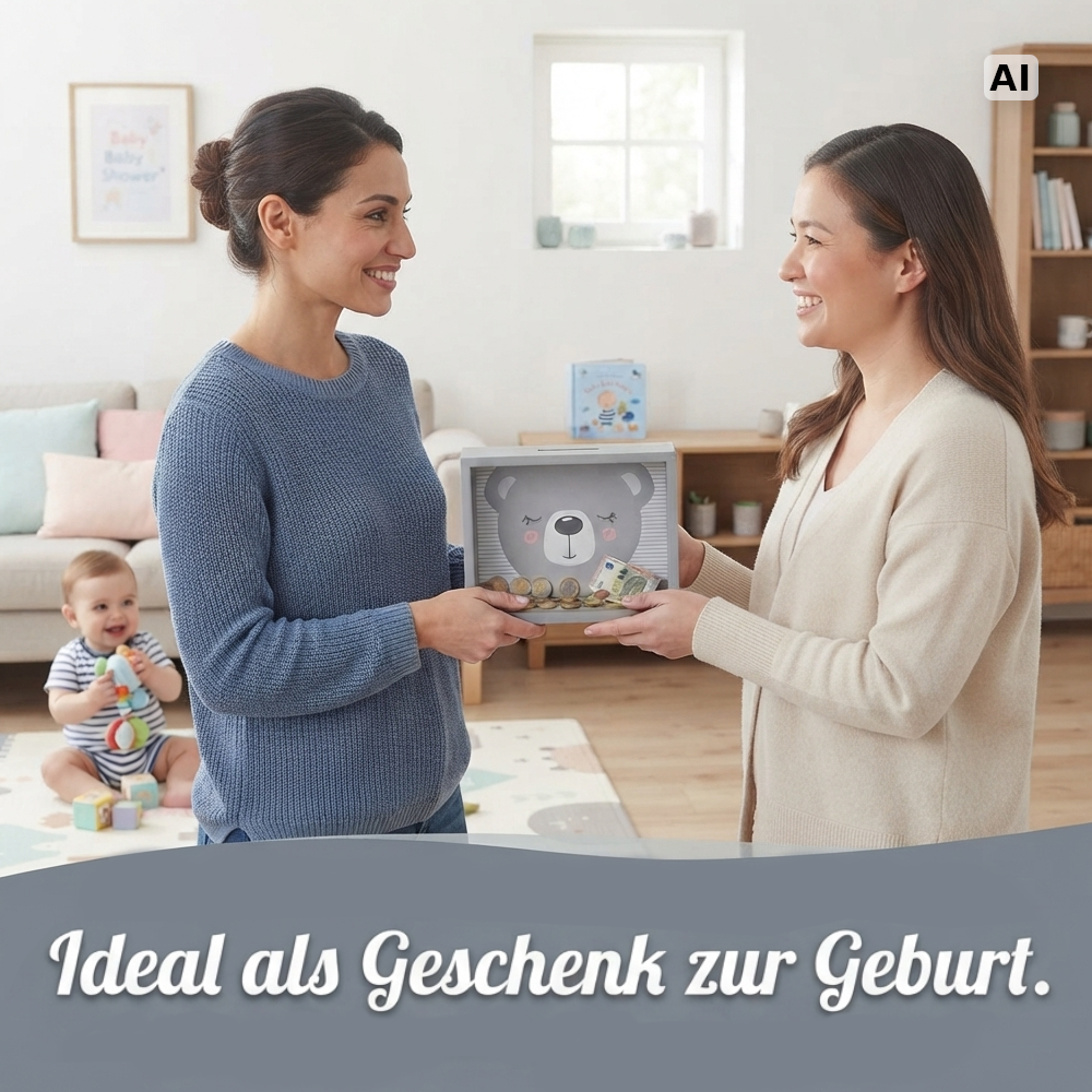 Spardose Holz Grau – Süßer Bär für Kinderzimmer & Geschenk