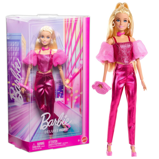 Barbie Deluxe Style-Puppe #5 in rosafarbenem Metallic-Outfit – Mattel JFP40