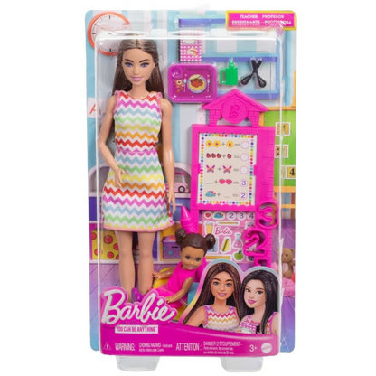 Barbie Lehrerin brünette Puppe mit Kleinkind, Möbel und Zubehör – Mattel JCR76