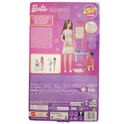 Barbie Lehrerin brünette Puppe mit Kleinkind, Möbel und Zubehör – Mattel JCR76