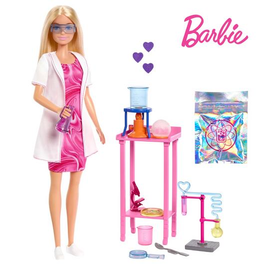 Barbie Puppe blond Wissenschaftlerin Labortisch, Mikroskop – Mattel JCR70