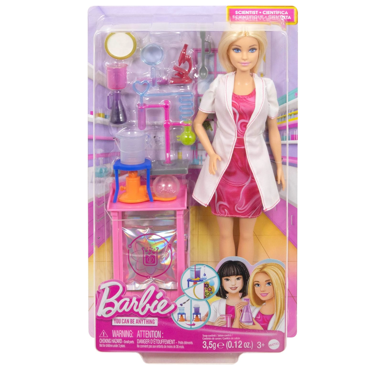 Barbie Puppe blond Wissenschaftlerin Labortisch, Mikroskop – Mattel JCR70