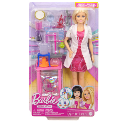 Barbie Puppe blond Wissenschaftlerin Labortisch, Mikroskop – Mattel JCR70