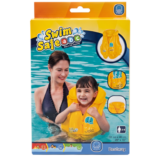 Bestway Schwimmweste 3-6 Jahre - Aufblasbare Schwimmhilfe - Gelb mit Octopus