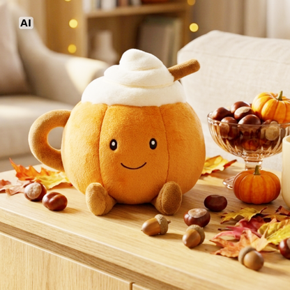 Süßer Kürbis Tasse Dekofigur 18 cm Herbstdeko Tischdeko Kawaii Stofffigur
