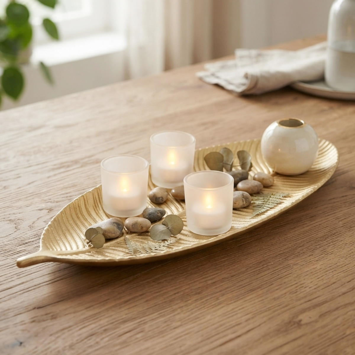 Dekotablett Palmenblatt Gold 59x22cm Tischdeko Hochzeitdeko Obstschale