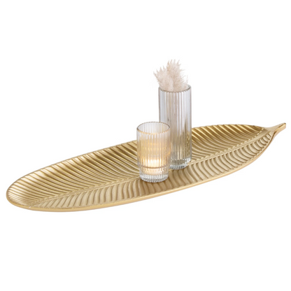 Dekotablett Palmenblatt Gold 59x22cm Tischdeko Hochzeitdeko Obstschale