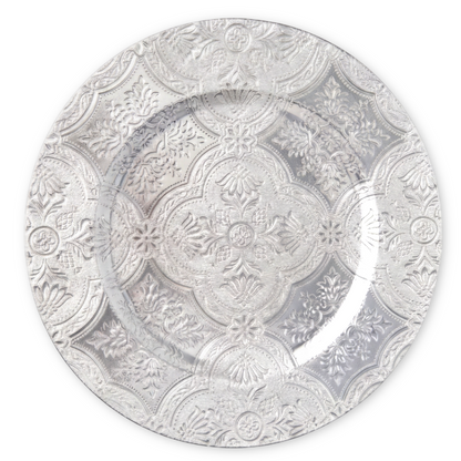 Dekoteller Dekoschale Rund Ø 33 cm Ornamente Kunststoff Silber Tischdeko