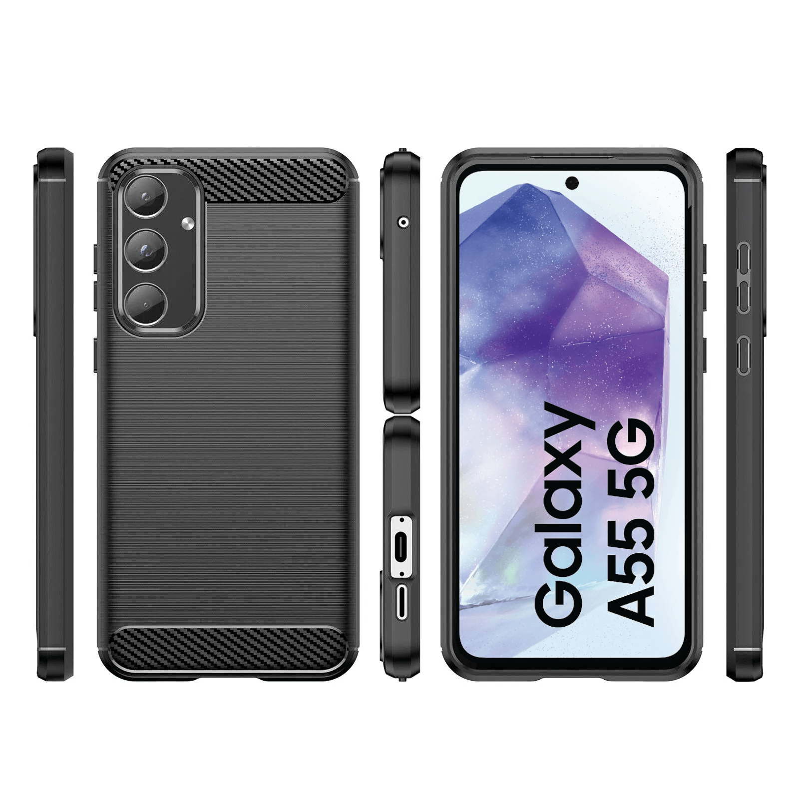 Schutz Hülle für Samsung Galaxy A55 5G Handyhülle Carbon Silikon Case Stoßfeste