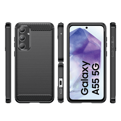 Schutz Hülle für Samsung Galaxy A55 5G Handyhülle Carbon Silikon Case Stoßfeste