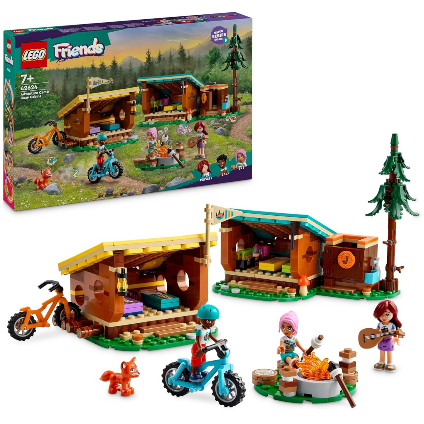 LEGO Friends 42624 - Gemütliche Hütten im Abenteuercamp mit 3 Spielfiguren