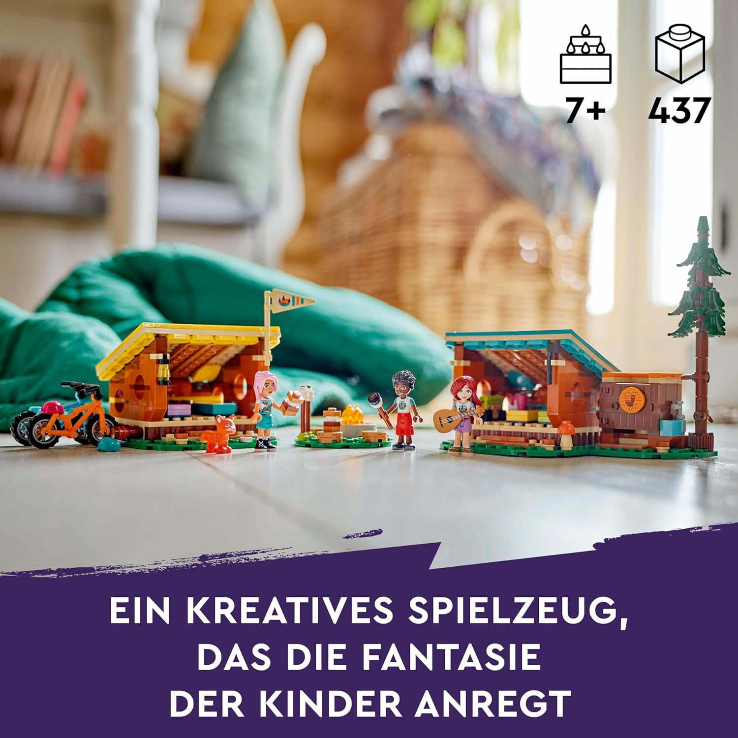 LEGO Friends 42624 - Gemütliche Hütten im Abenteuercamp mit 3 Spielfiguren