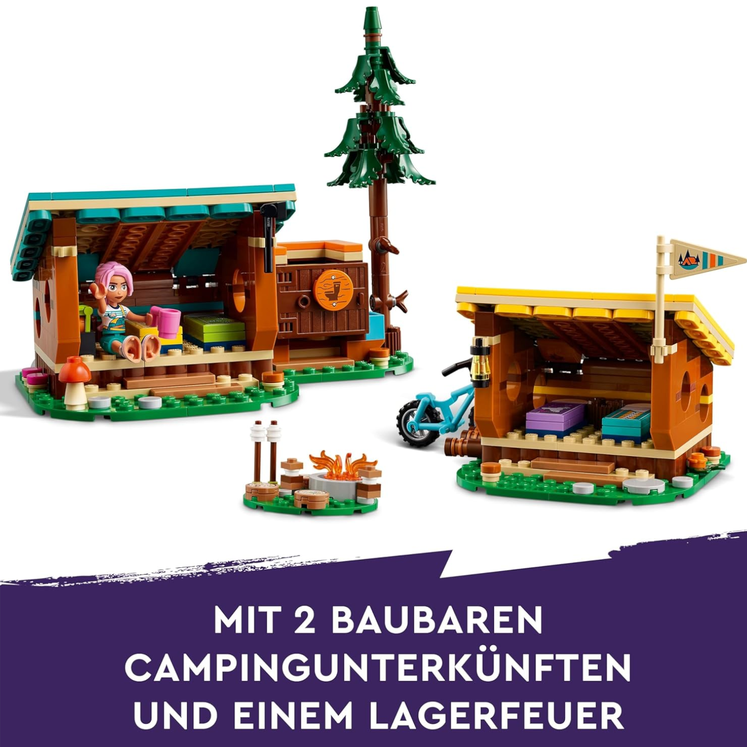 LEGO Friends 42624 - Gemütliche Hütten im Abenteuercamp mit 3 Spielfiguren