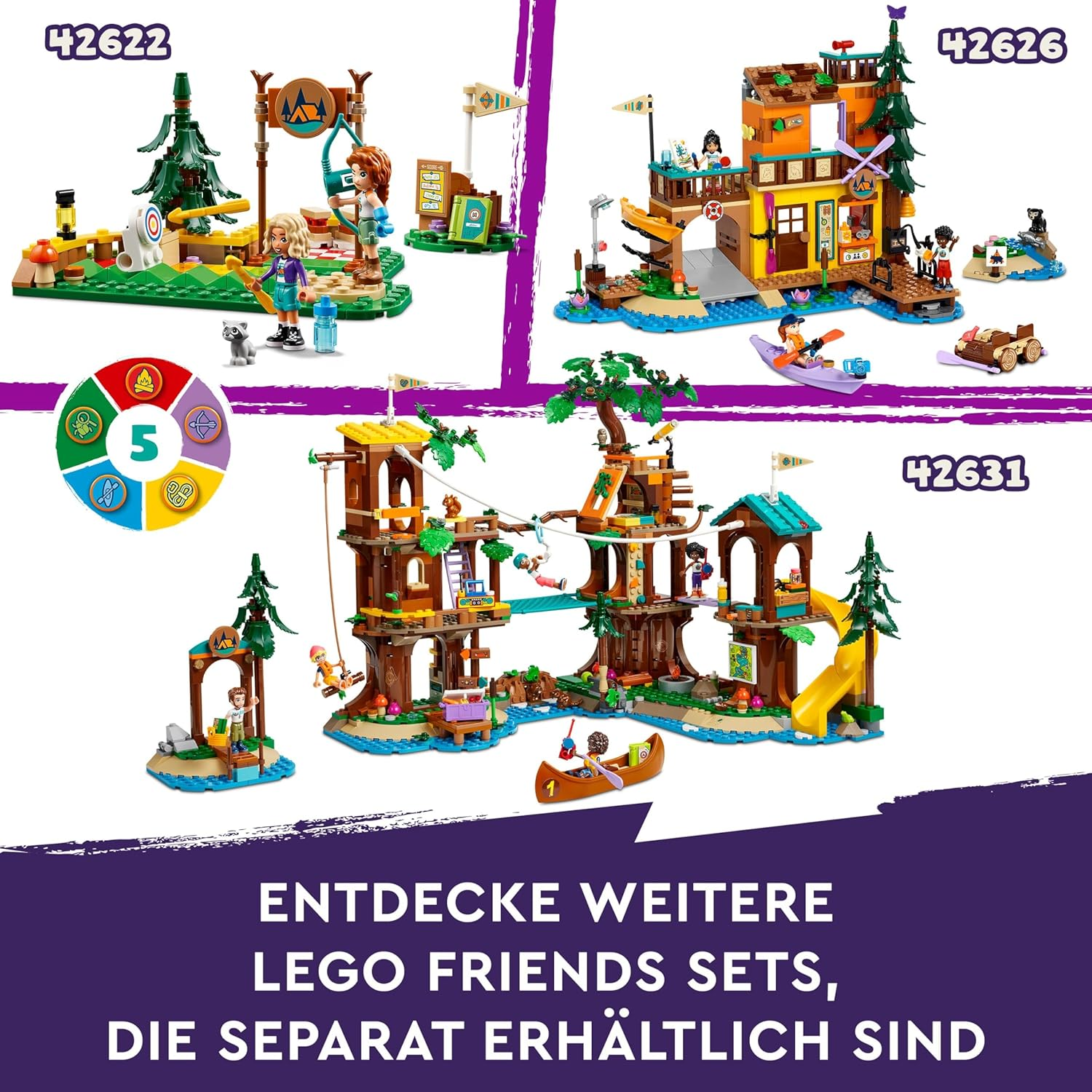 LEGO Friends 42624 - Gemütliche Hütten im Abenteuercamp mit 3 Spielfiguren