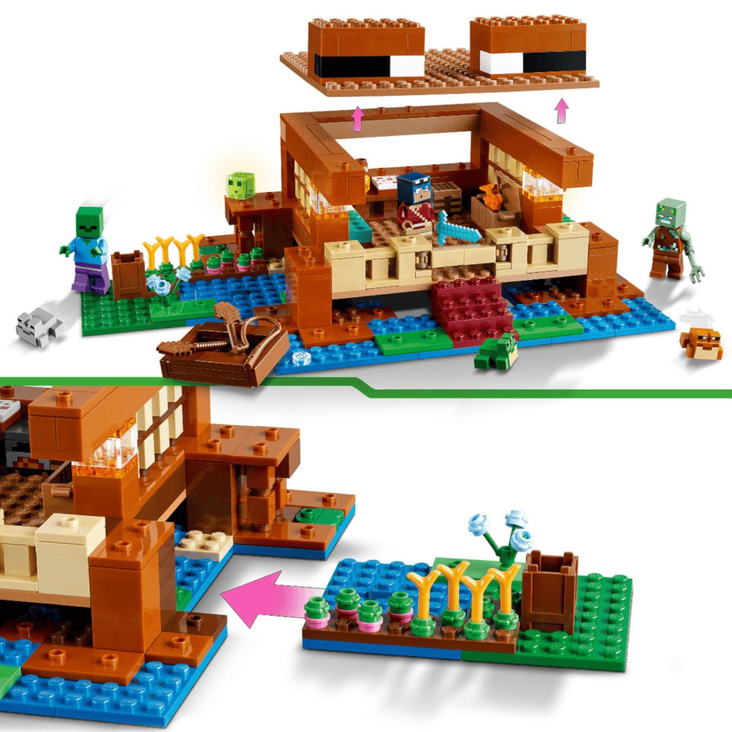 LEGO Minecraft 21256 - Das Froschhaus mit Boot, Tierfiguren & Zubehör