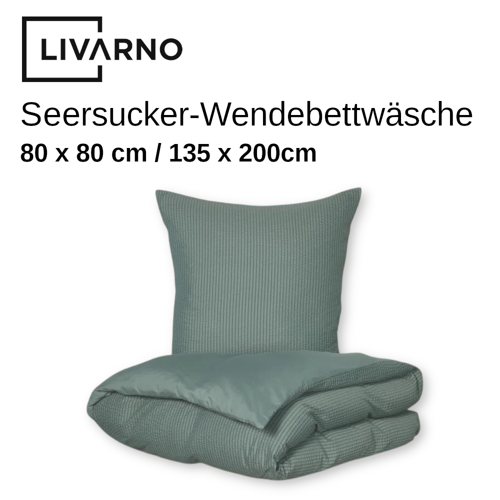 LIVARNO Seersucker Bettwäsche Bettbezug Grün 135x200 cm Sommer Reißverschluss