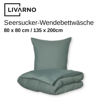 LIVARNO Seersucker Bettwäsche Bettbezug Grün 135x200 cm Sommer Reißverschluss