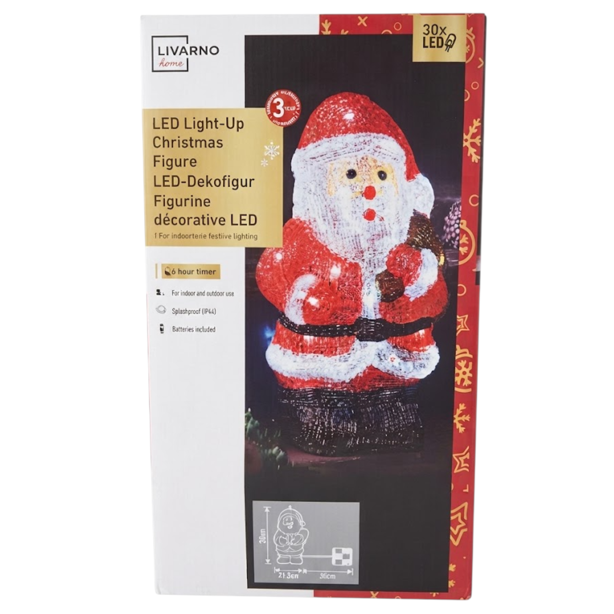 Livarno Home LED-Dekofigur XXL 35cm Weihnachtsmann Acryl Timer Batterie