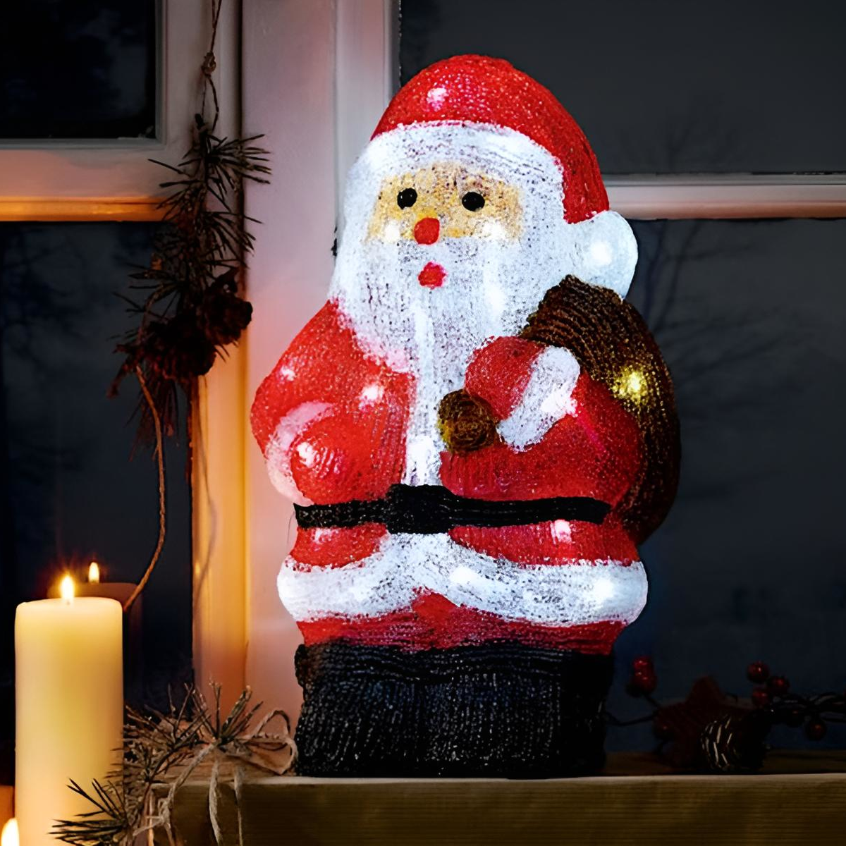 Livarno Home LED-Dekofigur XXL 35cm Weihnachtsmann Acryl Timer Batterie
