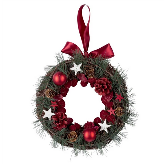 Livarno Home Weihnachtskranz 28 cm Rot – Adventskranz mit Zapfen & Sternen