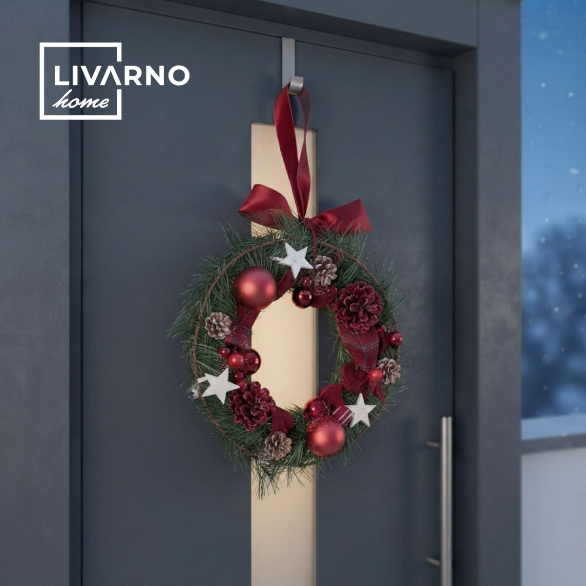 Livarno Home Weihnachtskranz 28 cm Rot – Adventskranz mit Zapfen & Sternen