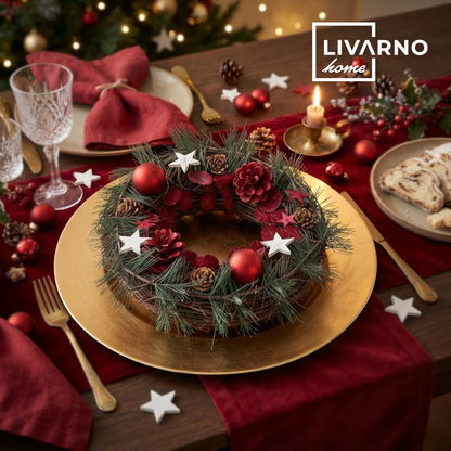 Livarno Home Weihnachtskranz 28 cm Rot – Adventskranz mit Zapfen & Sternen