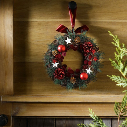Livarno Home Weihnachtskranz 28 cm Rot – Adventskranz mit Zapfen & Sternen
