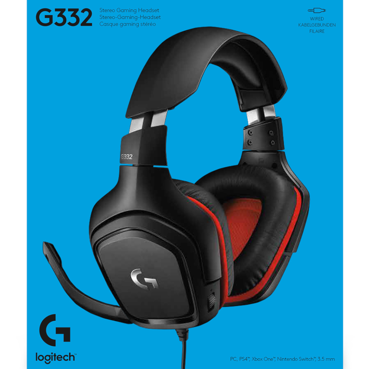 Logitech G332 Gaming-Headset Rot Kabel 3.5mm Klinke für PC/Mac/Xbox One/PS5