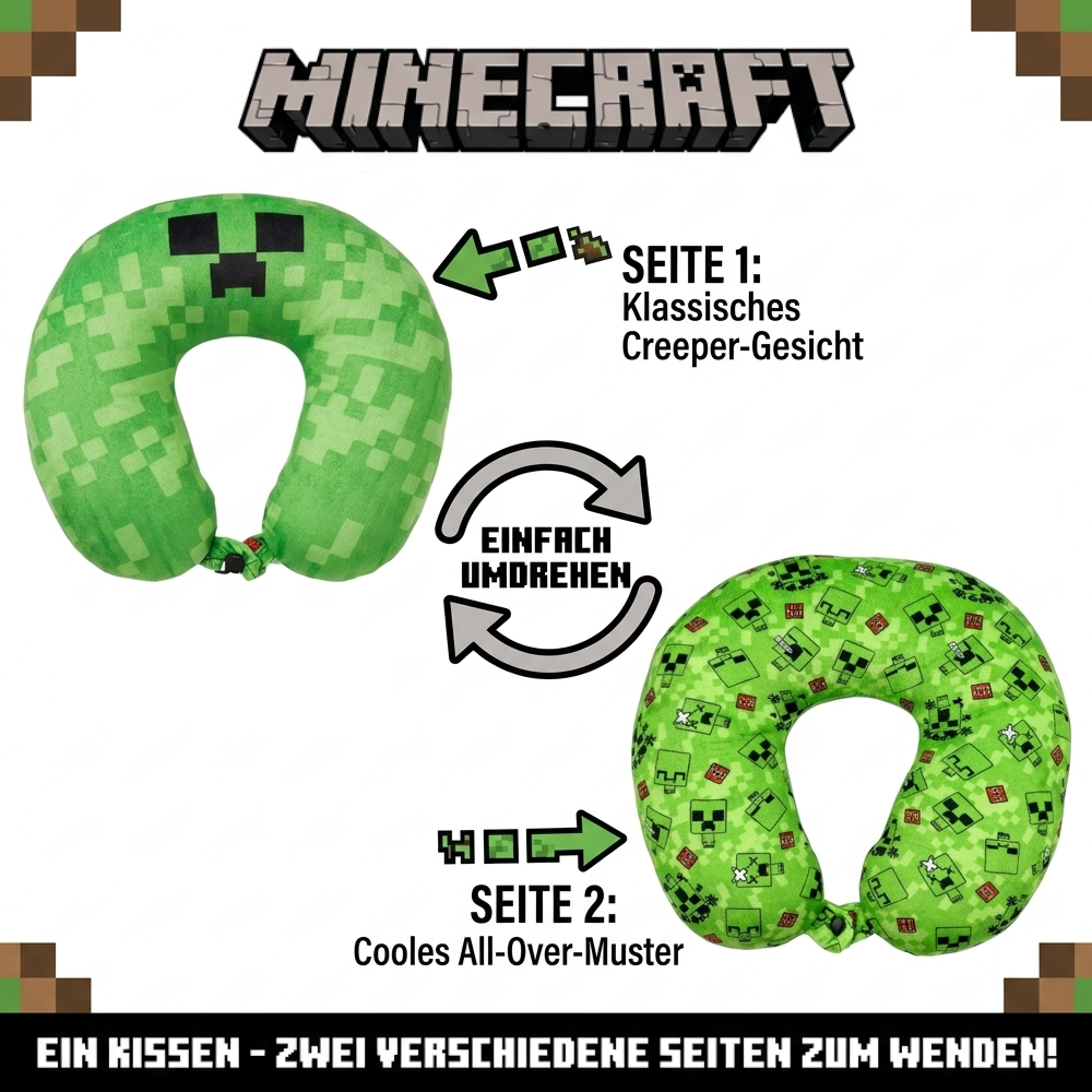 Minecraft Nackenkissen für Kinder Reisekissen Auto Creeper Gaming Geschenkidee