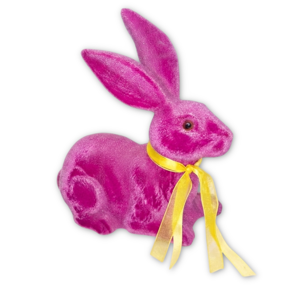 Osterhase beflockt 18cm Magenta Lila Deko Figur Hase Ostern Frühling Tischdeko