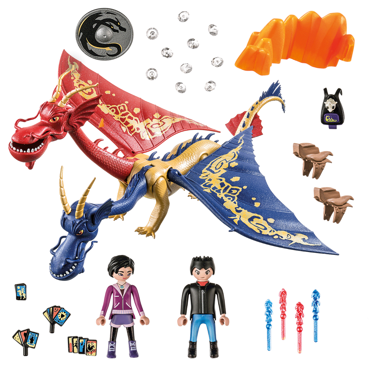 Playmobil 71080 - Dragons: Wu & Wei mit Jun - Doppelkopf Drache - Ritterburg