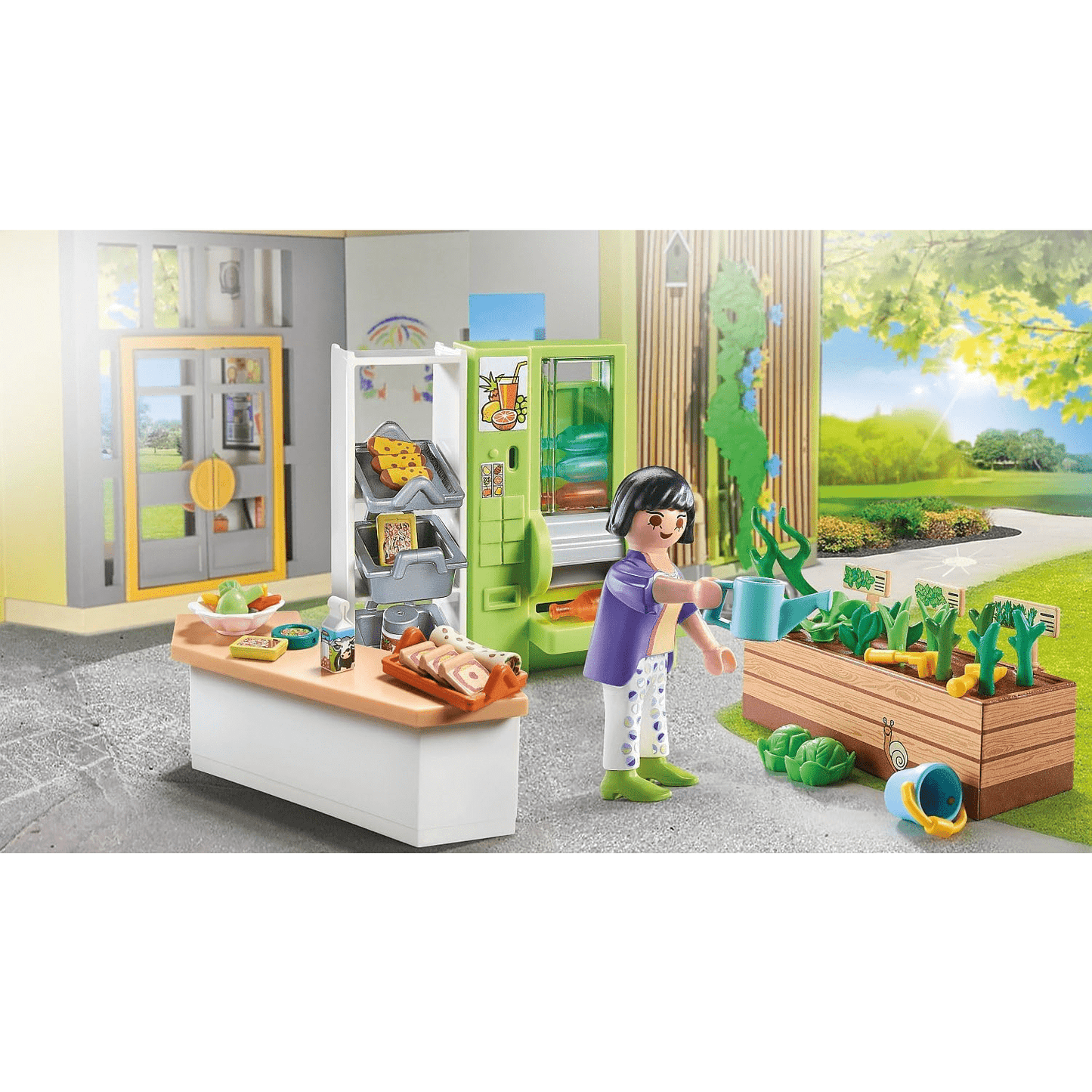Playmobil 71333 - City Life - Schulkiosk Cafeteria Blumenbeet Flaschenautomat