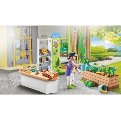 Playmobil 71333 - City Life - Schulkiosk Cafeteria Blumenbeet Flaschenautomat