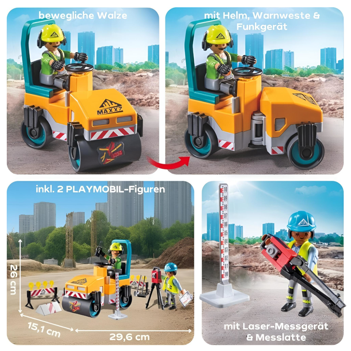 Playmobil 71751 - City Action - Straßenwalze Baustelle mit Laser-Messgerät