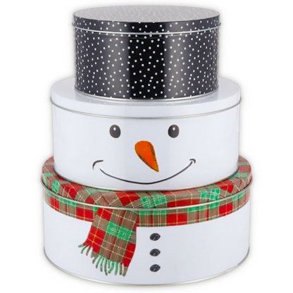 Keksdose Set Schneemann Ø 25cm Stapelbar Metall Weihnachtsdeko Vorratsdosen
