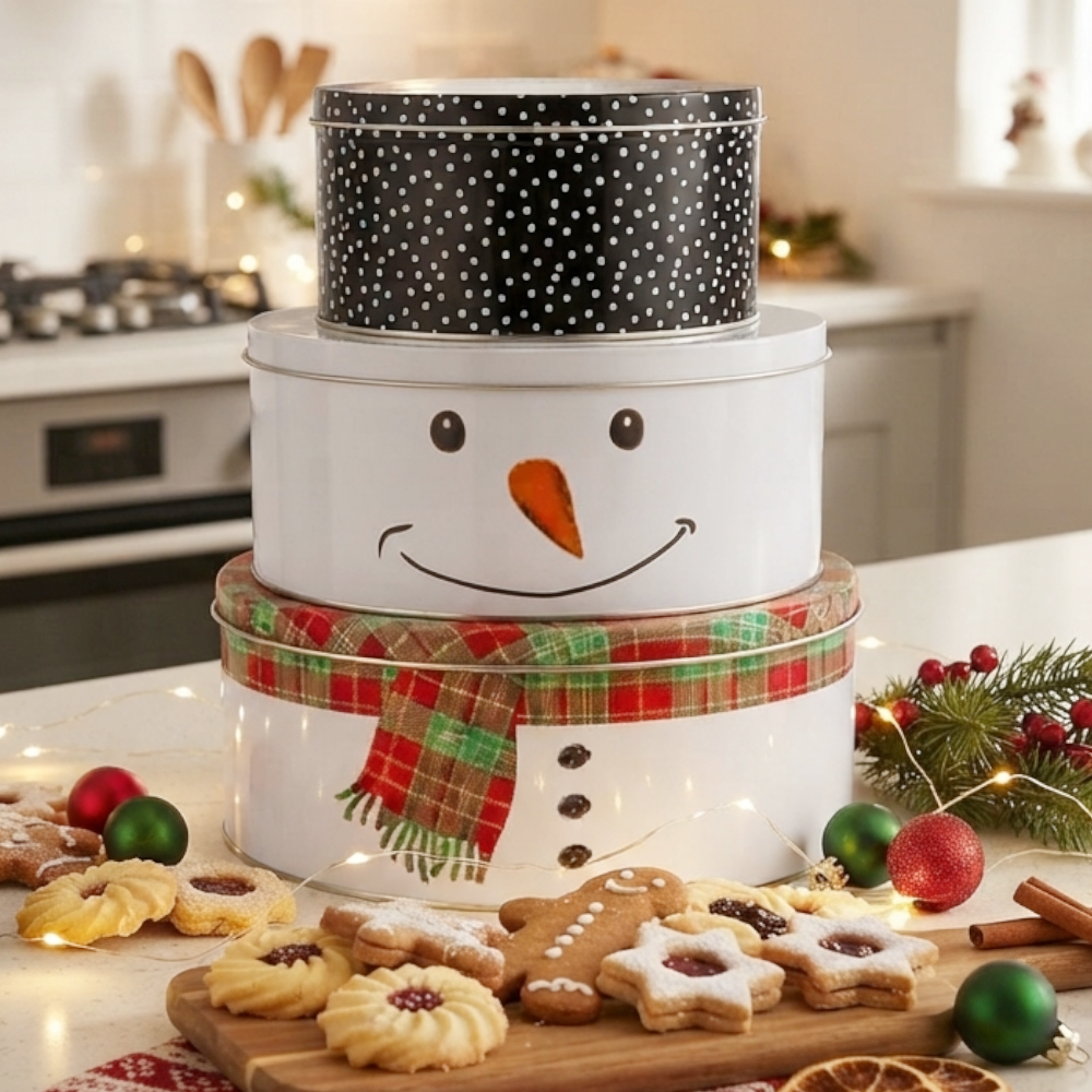 Keksdose Set Schneemann Ø 25cm Stapelbar Metall Weihnachtsdeko Vorratsdosen