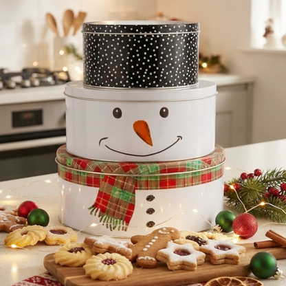 Keksdose Set Schneemann Ø 25cm Stapelbar Metall Weihnachtsdeko Vorratsdosen