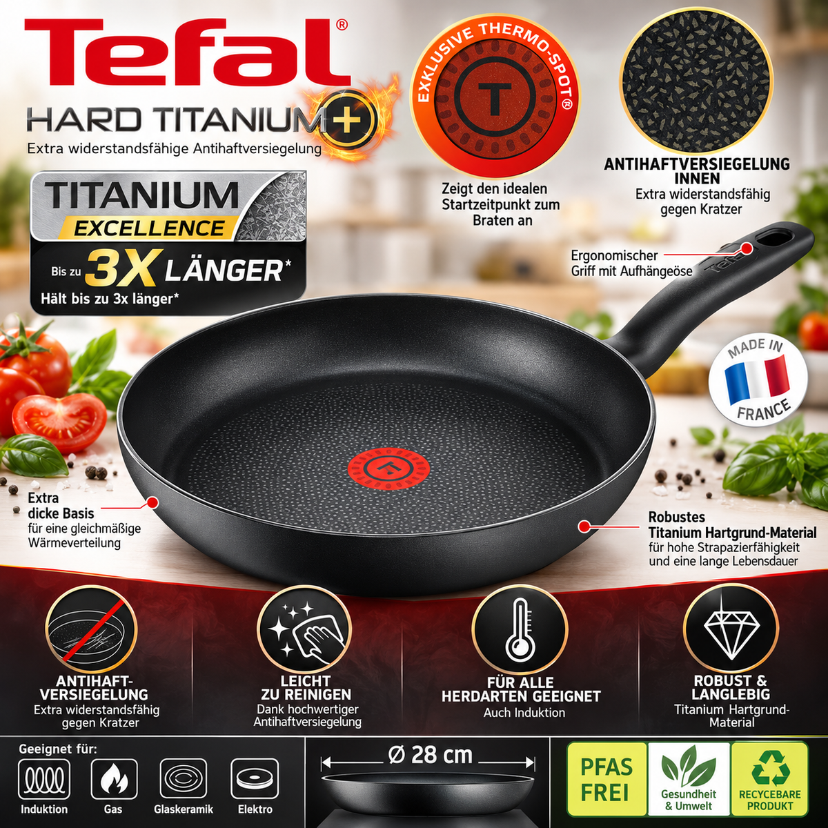 Tefal Pfanne 28 cm Antihaft Induktion alle Herdarten Hard Titanium Plus