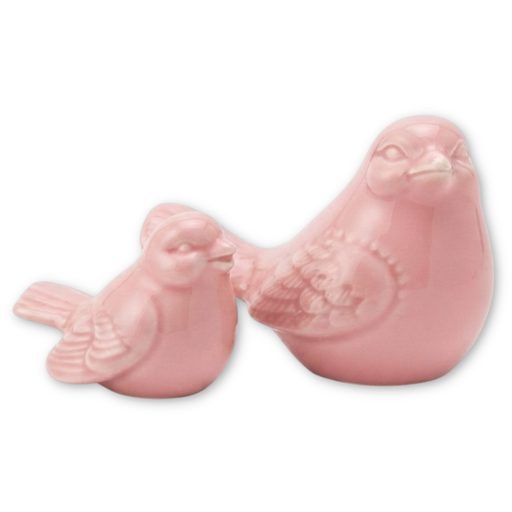 Deko Vogel Set 7,5cm Keramik Hellrosa Dekofiguren Tischdeko Frühling
